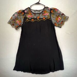 Black and Floral Embroidered Dress, Small